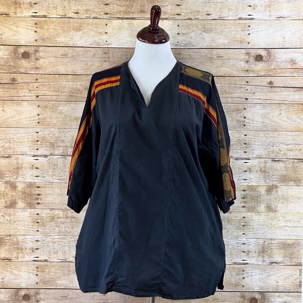 The African‎ Village Womens Black Cotton Woven Stripe Tunic Free Size Pakistan